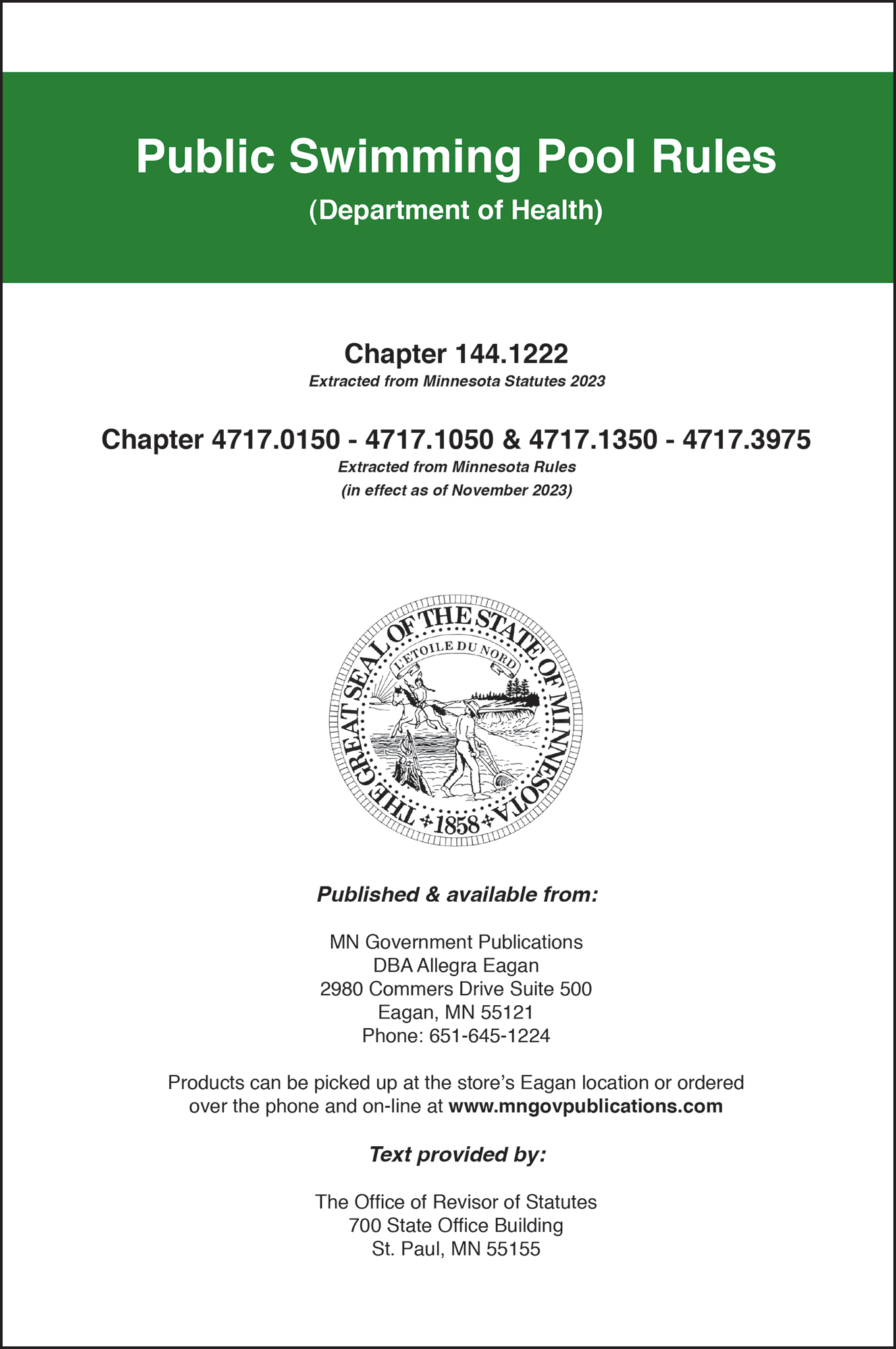 Minnesota Pool Rools Public Swimming Pool Rules – MN Government Publications
